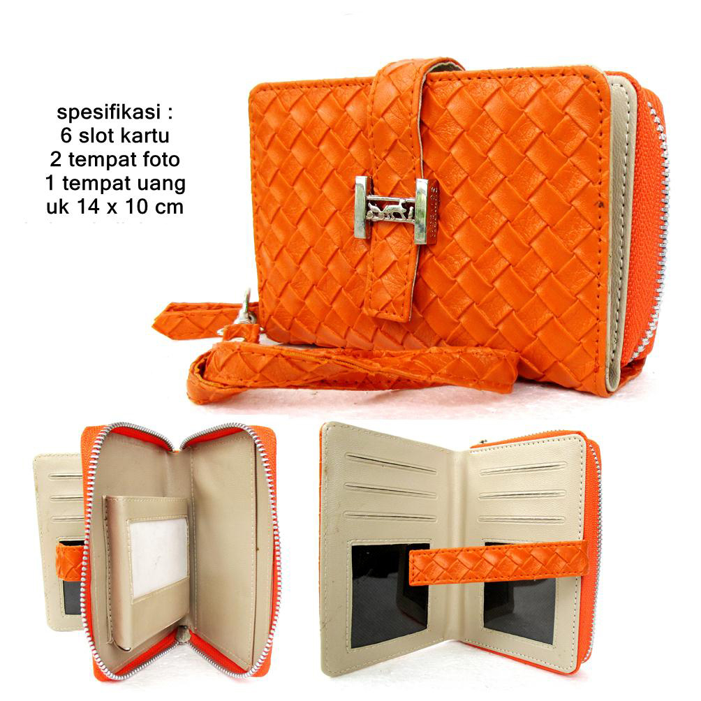 dompet wanita kulit hpo mini anyam orange