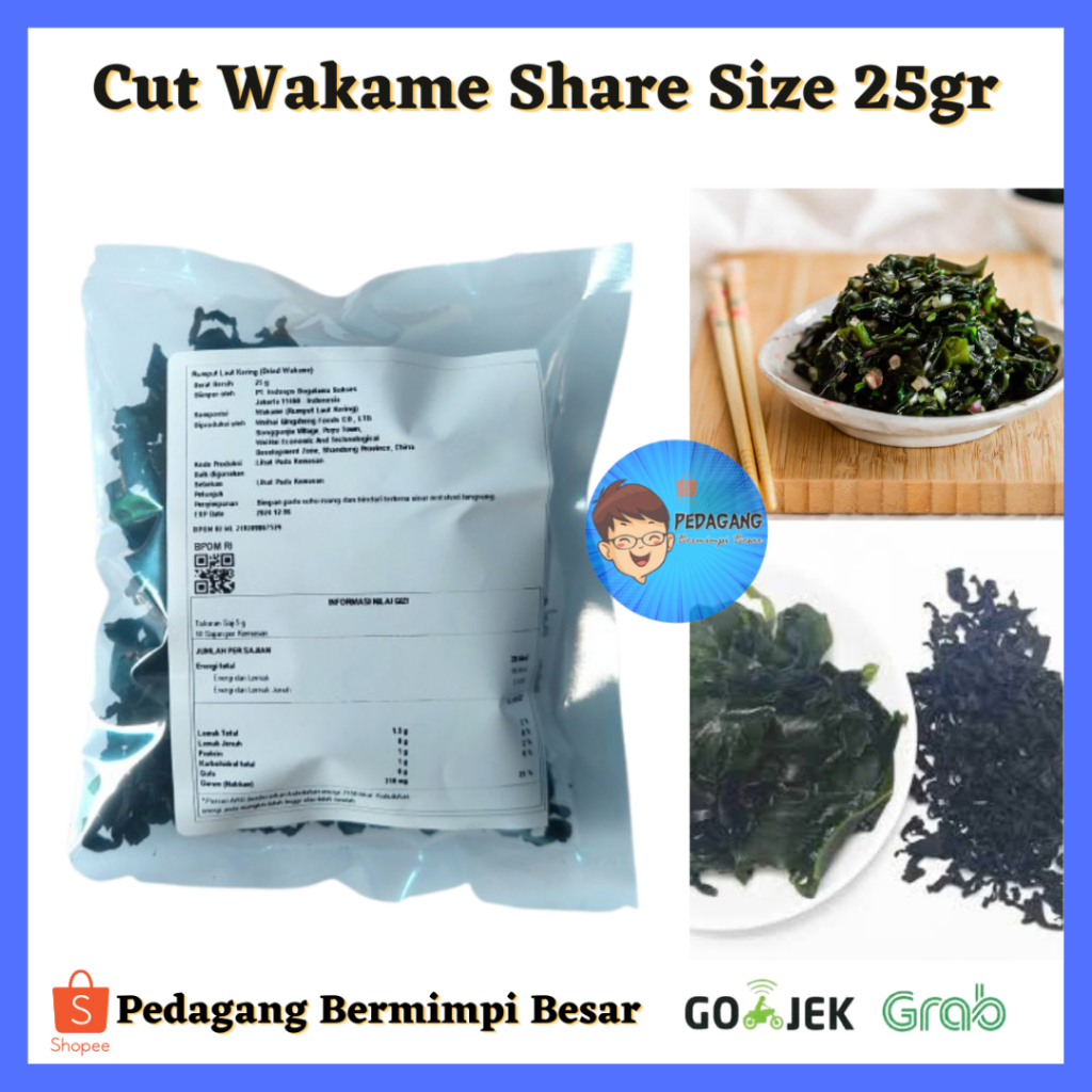 Cut Wakame Share Size 25gr | Dried Seaweed | Rumput Laut Kering