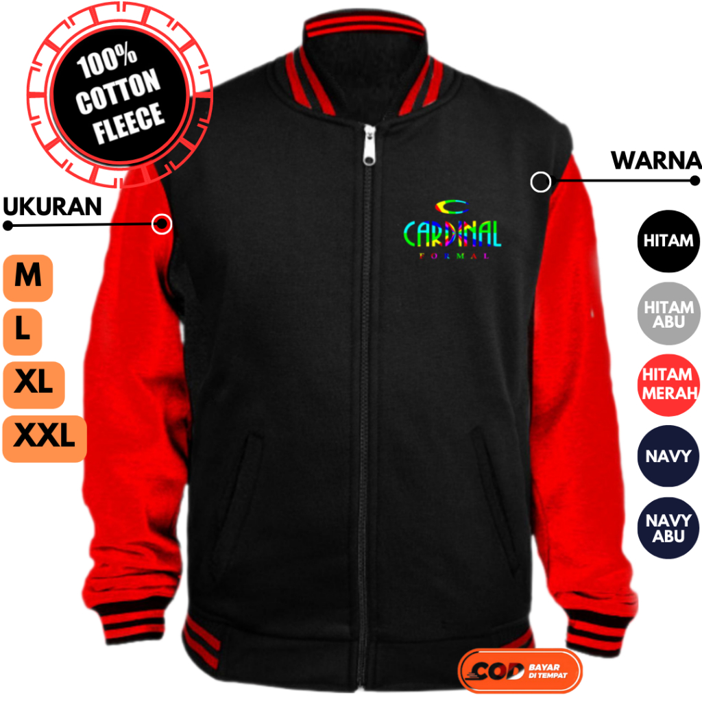 Jaket Baseball Keren Cardinal Premium Pria Wanita Cowo Cewe Branded Original 100% Cotton Halus Tebal