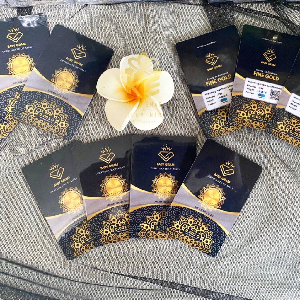 BABY GRAM REGULER 0.001 GRAM SOUVENIR EMAS LOGAM MULIA 24K BABY GOLD KARAT KEMASAN PVC EMAS 24KARAT