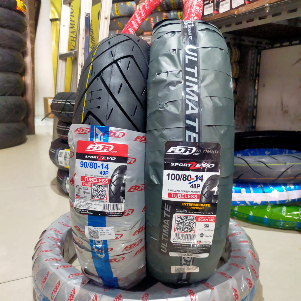 Paket Ban 90/80-14 dan 100/80-14 FDR SPORT ZEVO Ring 14 Tubeless Gratis Pentil