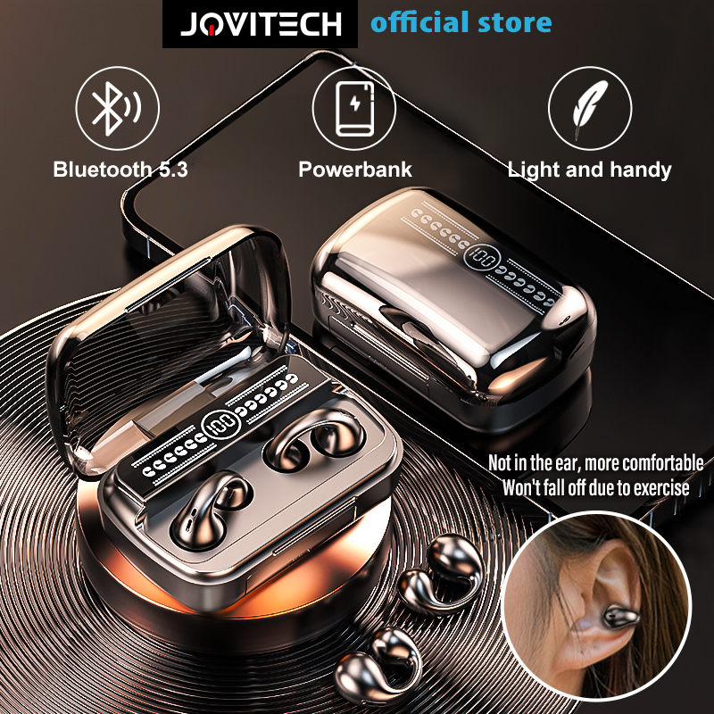 【COD】Jovitech Bluetooth Earphone Bone Conduction Olahraga Clip Ear headphone HD Battery Display - T78