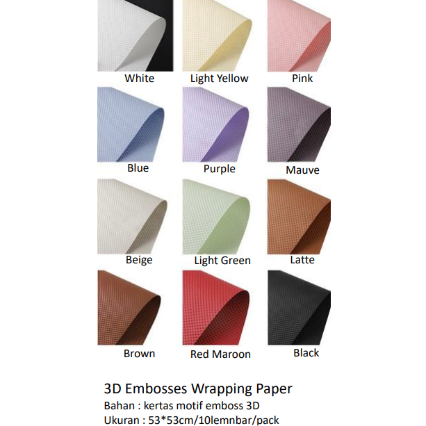 

(10Lembar) Kertas Bunga Buket Print Timbul / 3D Embosses Wrapping Paper Cellophane Bungkus Kado