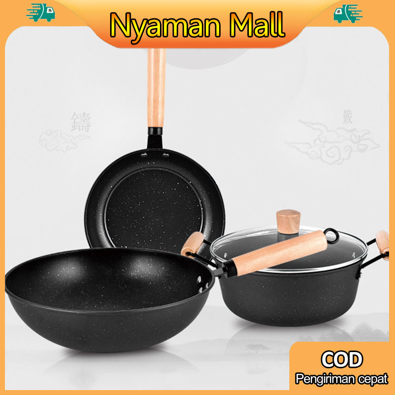 Sehat dan pot non -stick Set Wajan Premium 3 Pcs Panci 24-30 cm batu Maifan Set pot non -stick