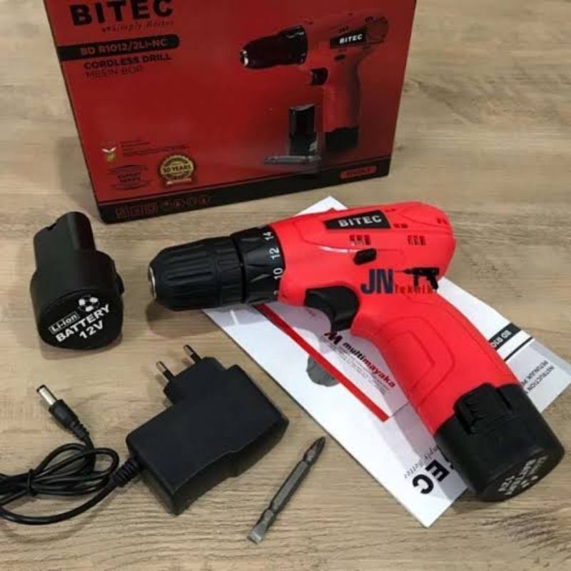 Mesin Bor coredless 10mm 2 baterai Bitec