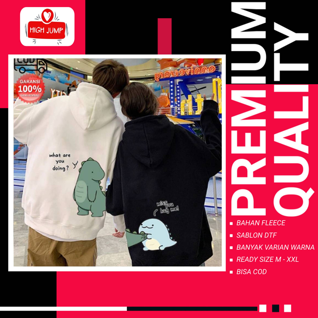 Baju Hoodie Kapelan Pacar Pasangan Bestie Dino Kekinian Size M L XL XXL Unisex Pria Wanita | Sweater