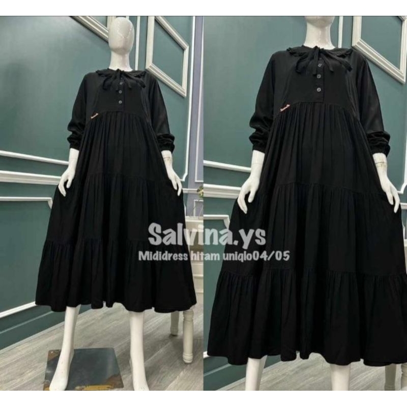 Ready Salvina.ys ori hitam midi dress standar dan jumbo