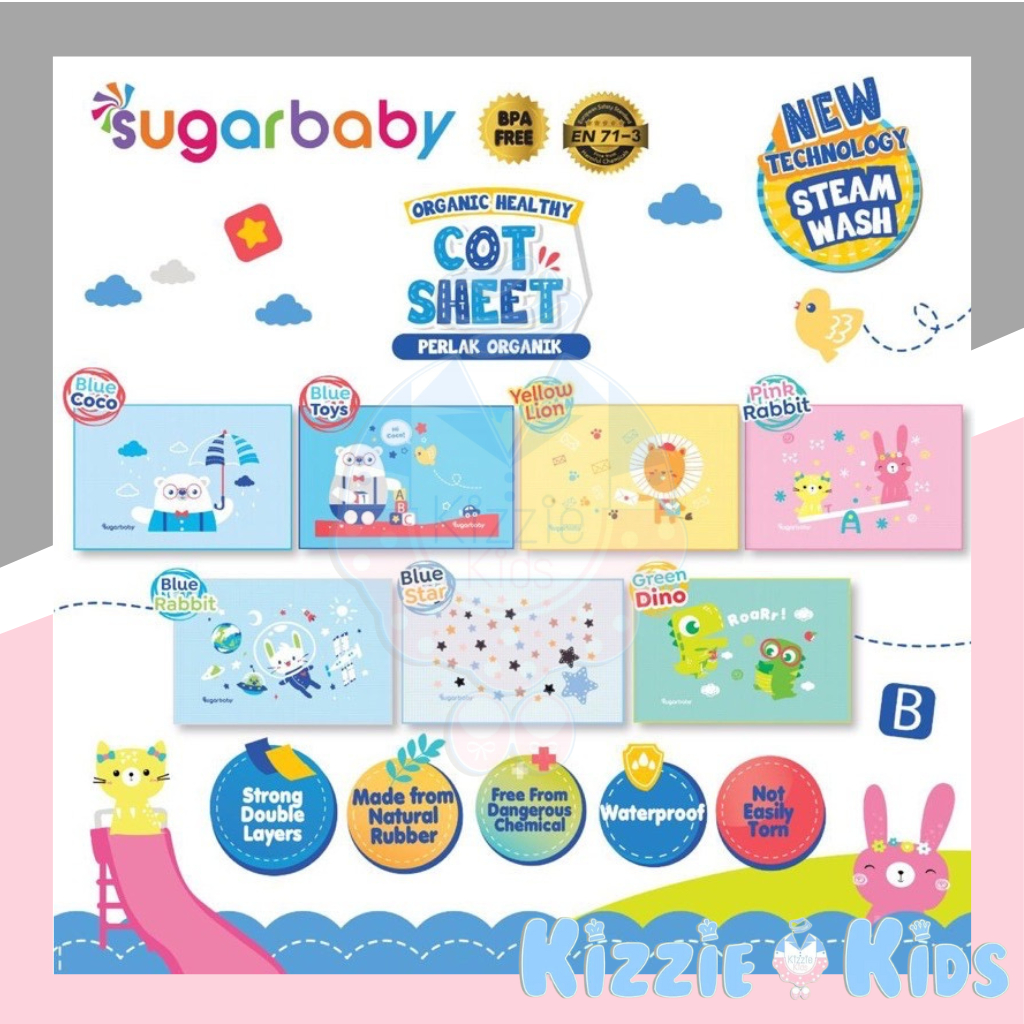 Sugar Baby Organic Healthy Cot Sheet Size 90 x 60cm / Perlak Karet /Perlak Bayi