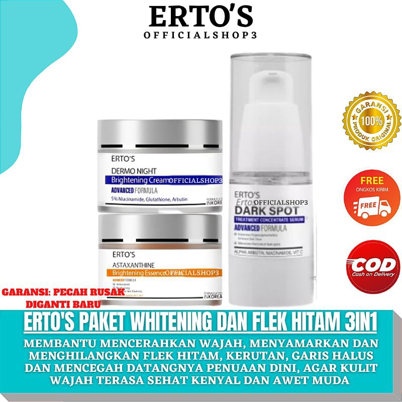 Ertos Paket Flek Hitam 3in1 ( Dark Spot Serum, Astaxanthine, Night Cream)