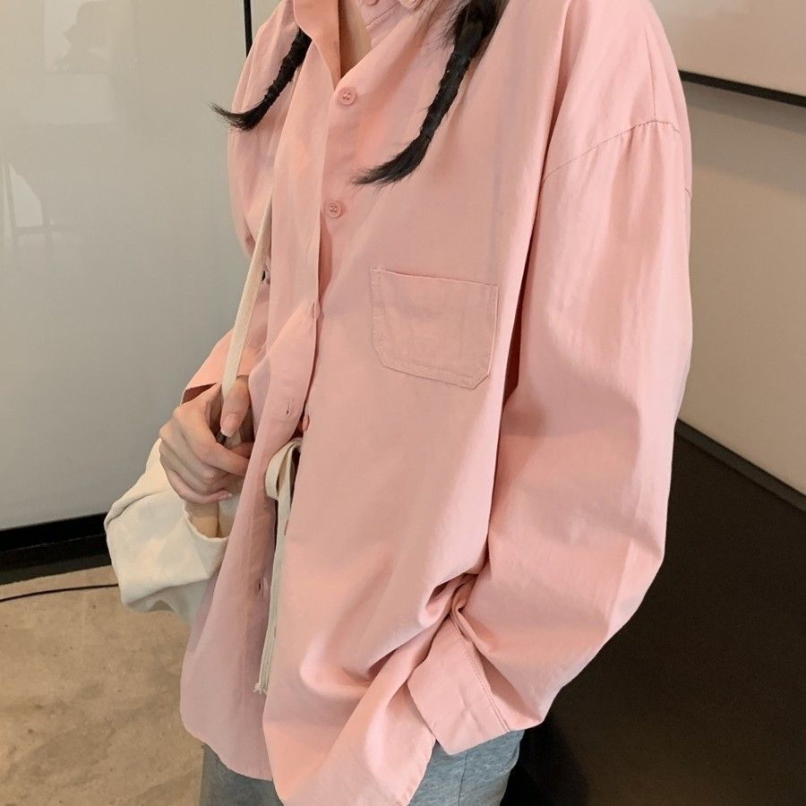 Blouse Korean Style Wanita Lengan Panjang Polos Baju Kemeja Wanita Kekinian