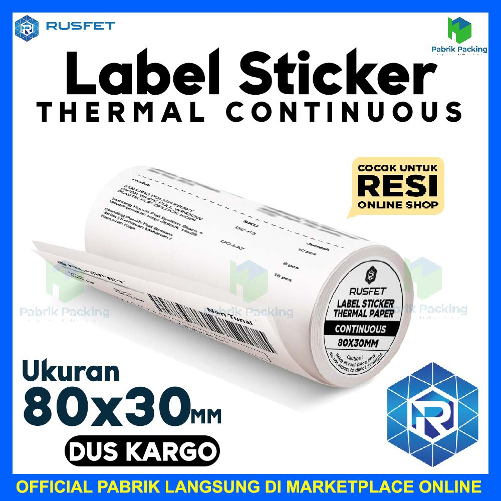 

Label sticker 80x30 stiker thermal continuous rusfet lebel dus kargo