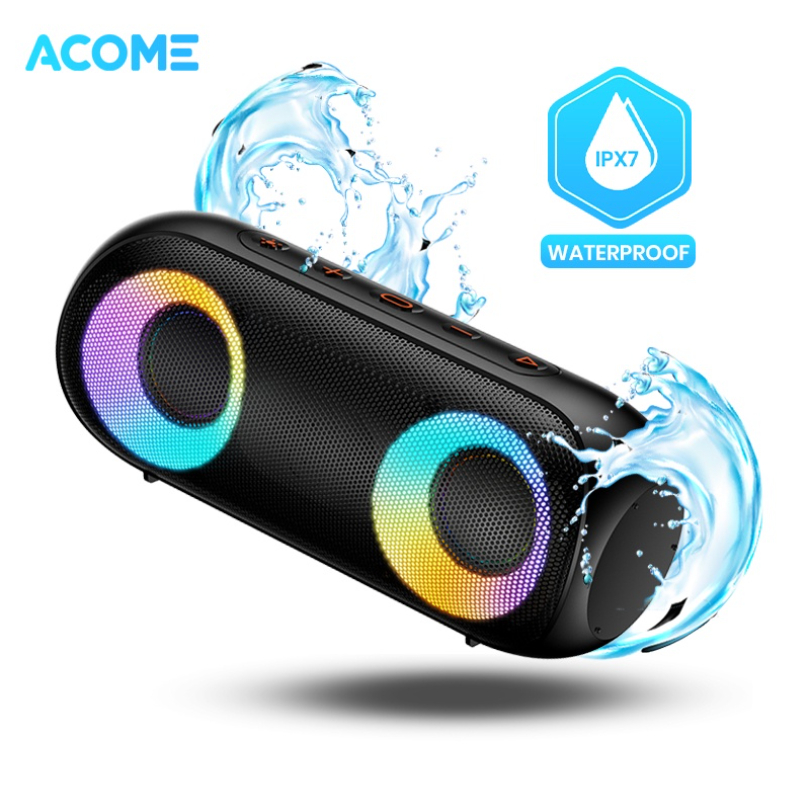 ACOME Super Bass Speaker Bluetooth 5.0 20W IPX7 Waterproof RGB Light Rhyme Rave Party A20