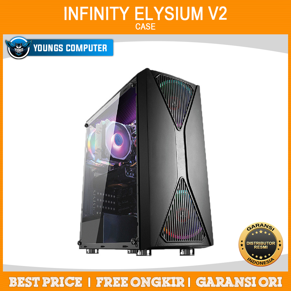 Gaming Case Infinity Elysium V2 (No Fan) Casing Komputer Tempered