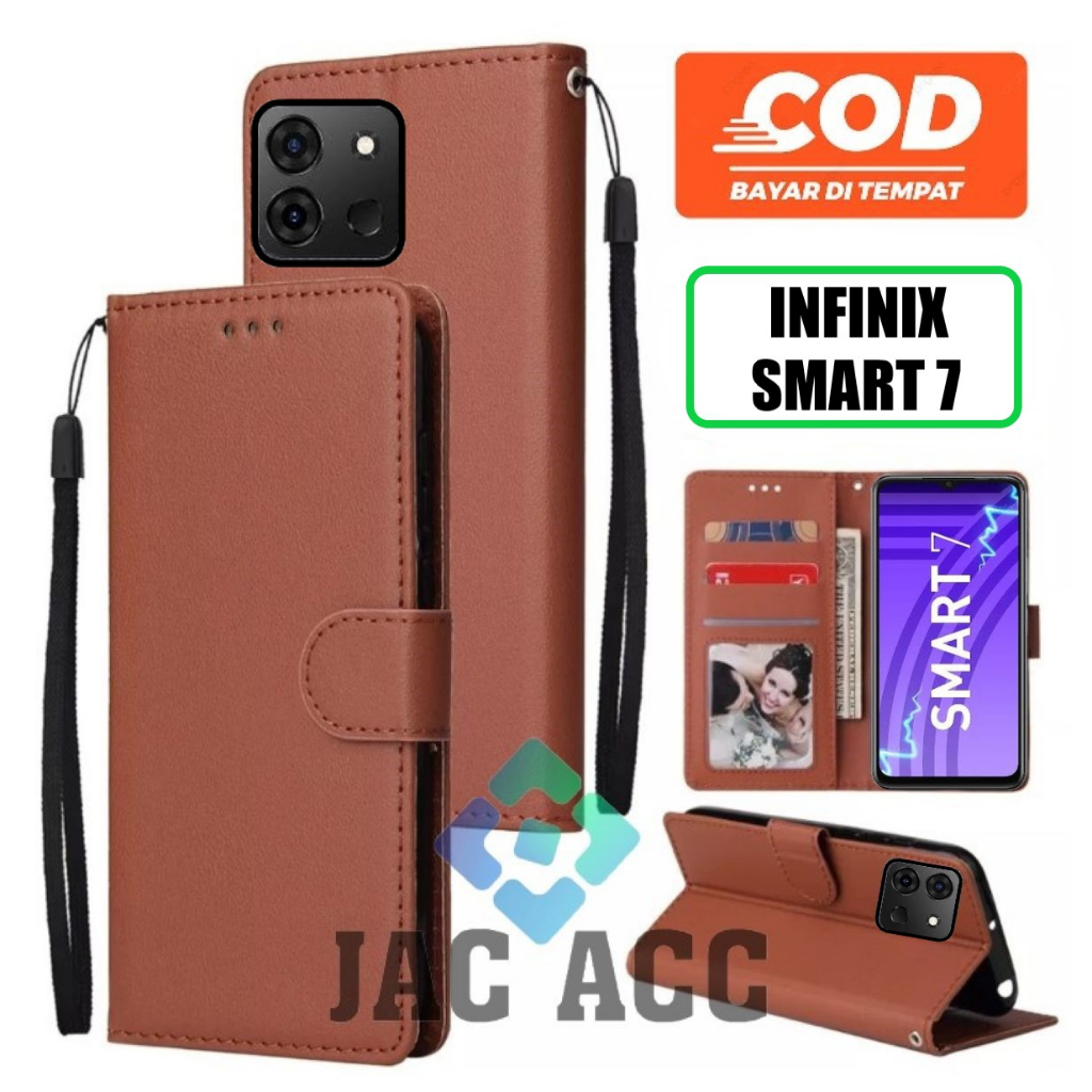 DOMPET HP UNTUK INFINIX SMART 7 NEW 2023 LEATHER FLIP WALLET CASE UNTUK INFINIX SMART 7 NEW 2023