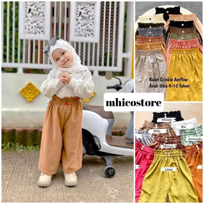 celana kulot crinkle premium fashion anak 3-10 tahun