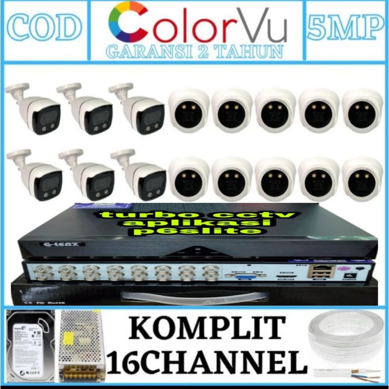 PAKET CCTV COLORVU 16 CHANNEL 16 KAMERA TURBO HD 5MP 1080P IR SONY