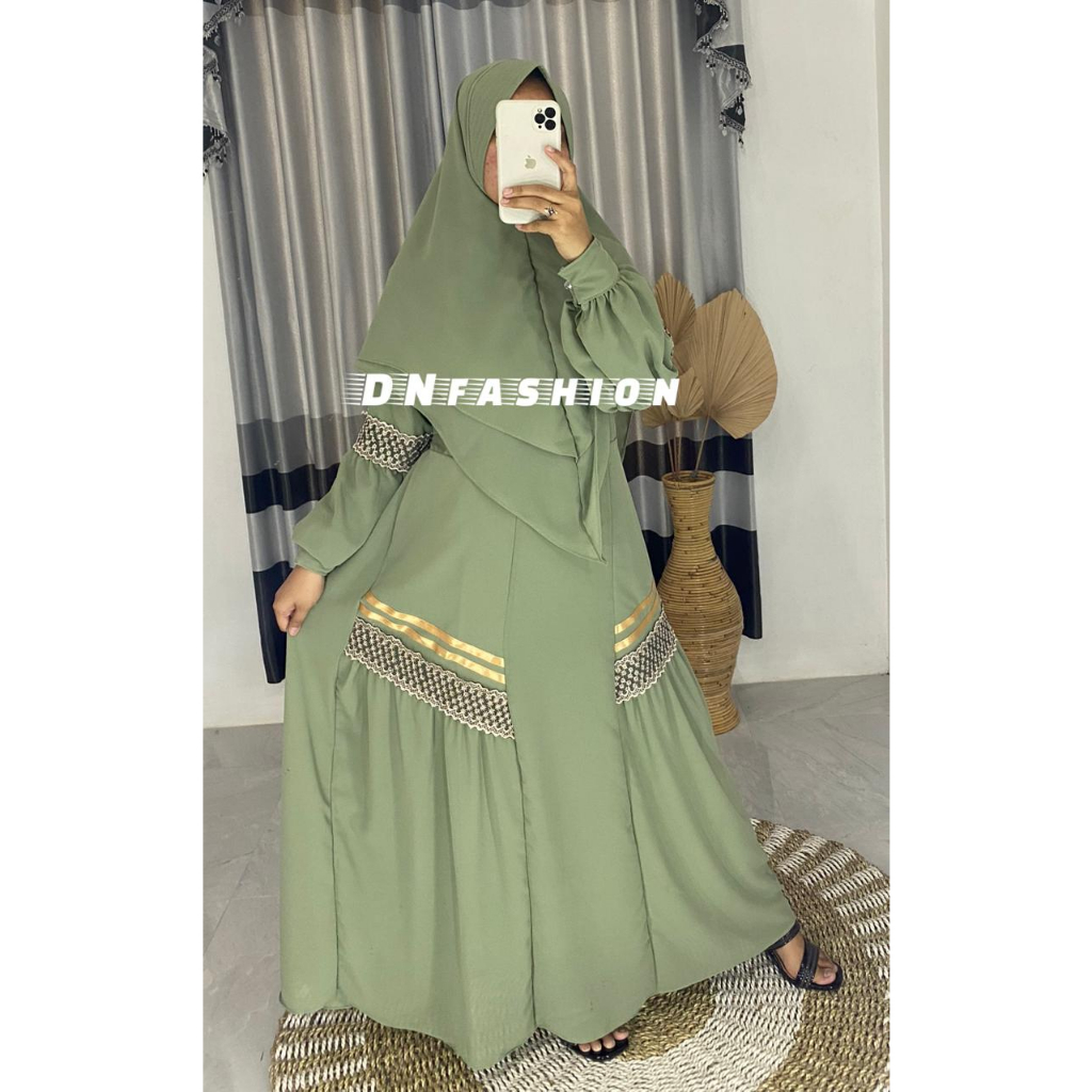 Gamis Syari Ceruty Renda Pita / Gamis Terbaru Set Hijab Renda Pita