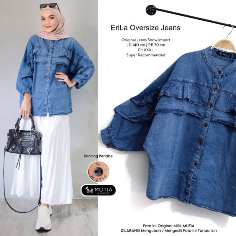 ERILA OVERSIZE JEANS BY MUTIA / OVERSIZE WANITA MUSLIMAH / Blouse jeans baju wanita jumbo