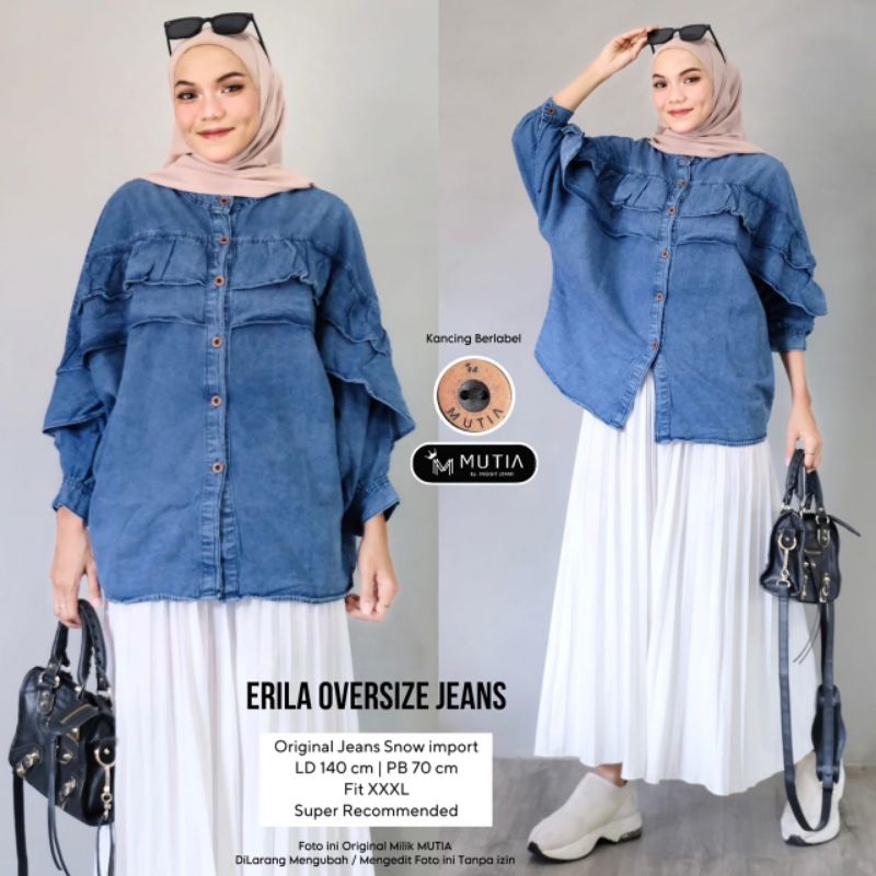 ERILA OVERSIZE JEANS BY MUTIA / OVERSIZE WANITA MUSLIMAH / Blouse jeans baju wanita jumbo