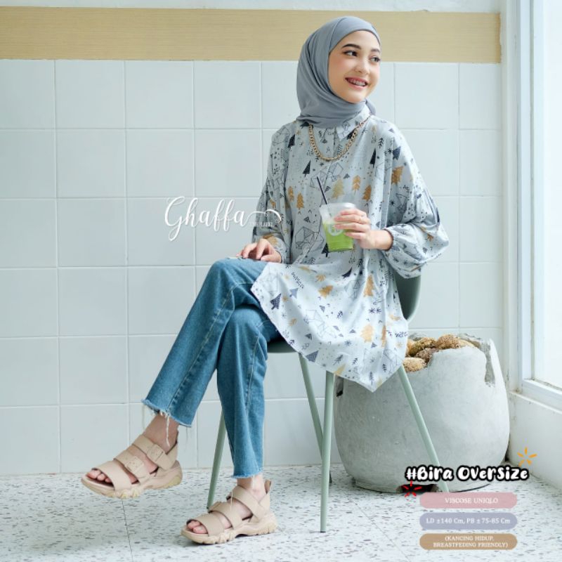 BIRA OVERSIZE BY GHAFFA THE LABEL / OVERSIZE MOTIF RAYON VISCOSE MUSLIMAH / Atasan wanita LD 140