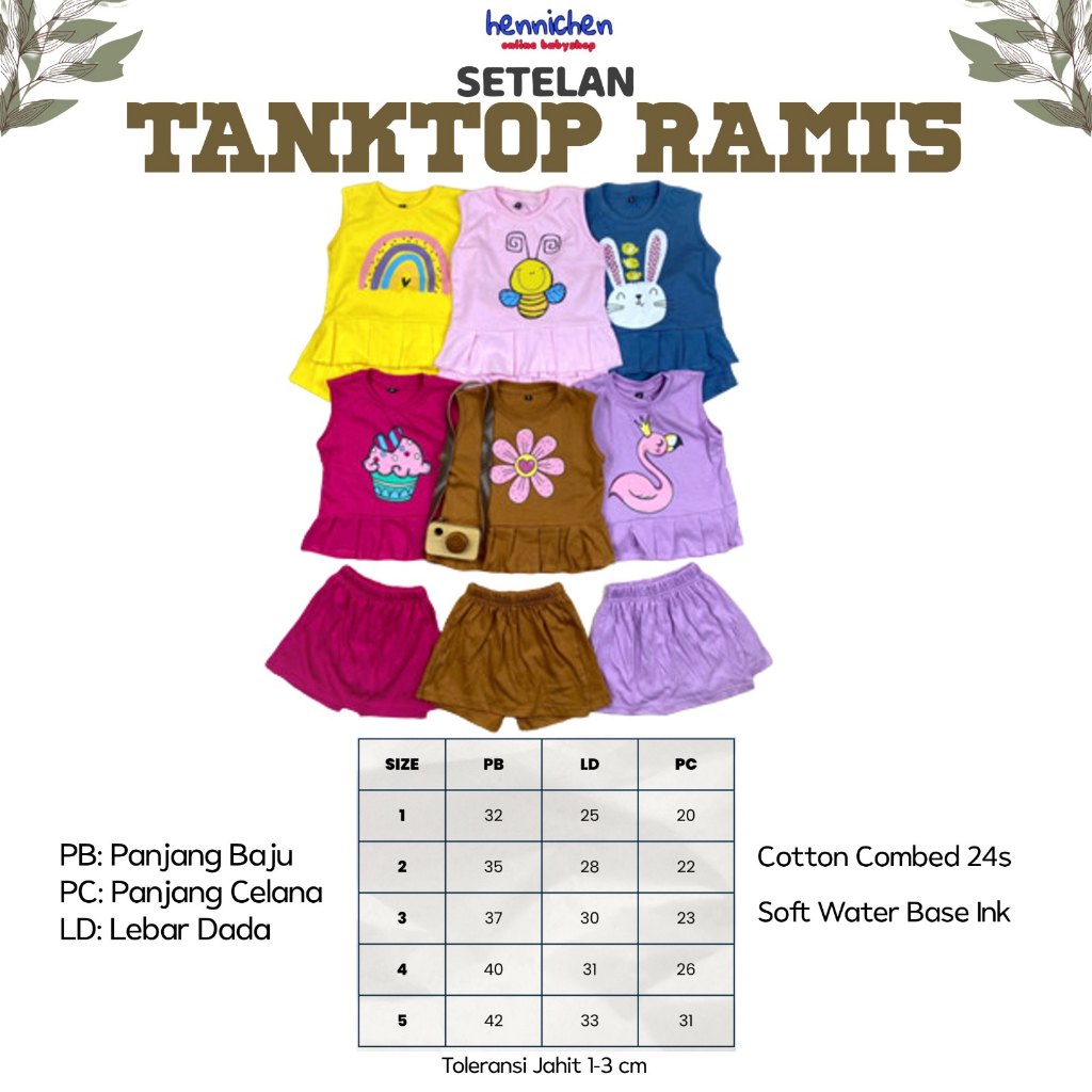 SETELAN TANKTOP RAMIS SETELAN BAJU TANKTOP ANAK PEREMPUAN MOTIF LUCU 6 BULAN - 4 TAHUN PNP