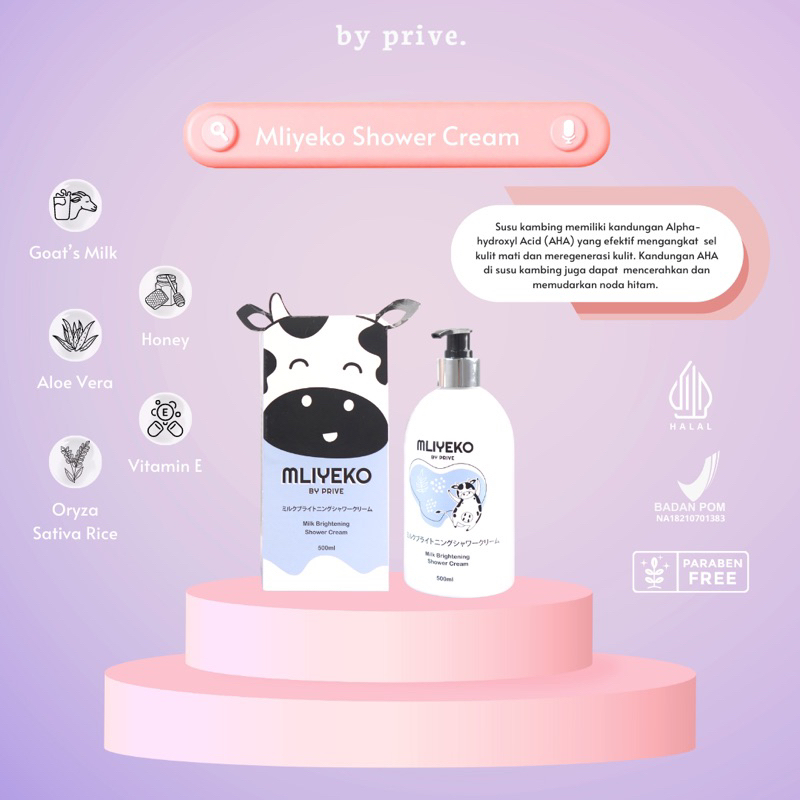 [PROMO SPESIAL] MLIYEKO SHOWER CREAM WITH ALOE VERA, HONEY, GOAT MILK, &amp; VITAMIN E isi 500ML  SABUN MANDI PEMUTIH SUSU KAMBING