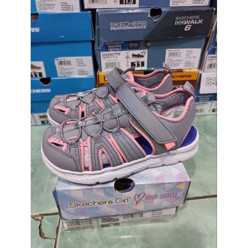 Skechers 302100/GYPK Sendal Sepatu Anak Original Abu/Pink