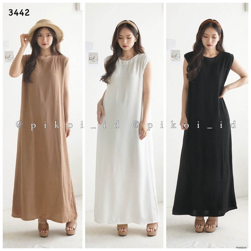 Basic Inner dress tanpa lengan putih polos / Sleeveless Long dress wanita / dress panjang hitam 3442