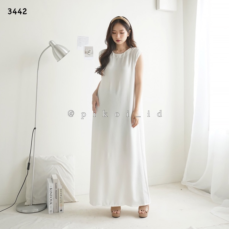 Basic Inner dress tanpa lengan putih polos / Sleeveless Long dress wanita / dress panjang hitam 3442