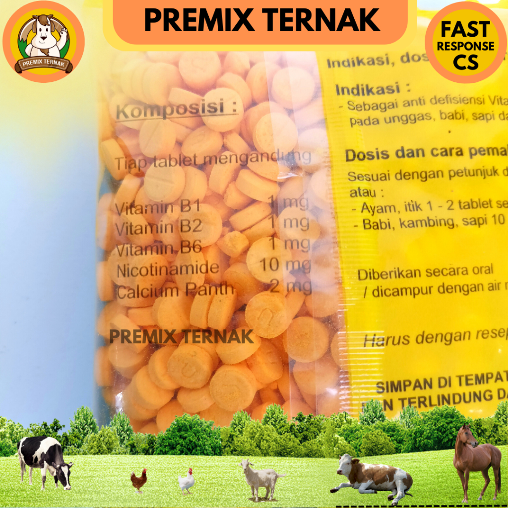 USFA B COMPLEX Tablet - Vitamin B Komplek Meningkatkan Pertumbuhan Produksi Susu Nafsu Makan Sapi Kambing Ayam Unggas