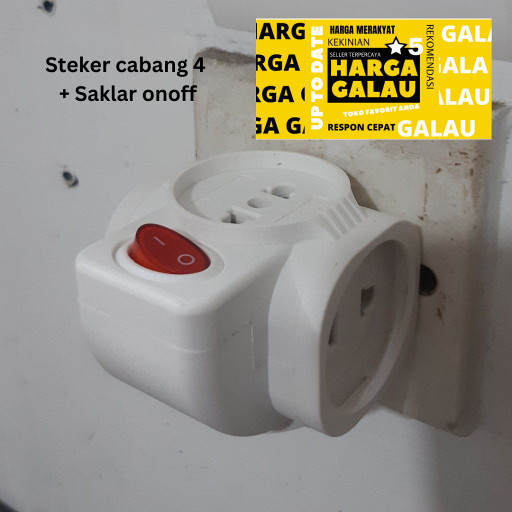 steker cabang 4 + saklar onoff led sudah SNI T multi arde colkan empat lubang