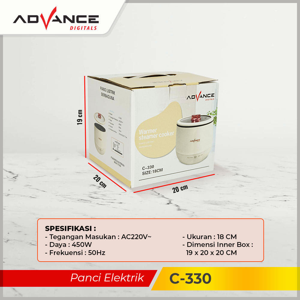 READY STOCK ADVANCE Panci Listrik Serbaguna C330 450W Elektrik Pressure Cooker Steamer 4 in 1 Food Frypan Hotpot Rice Cooker Garansi Resmi 1 Tahun