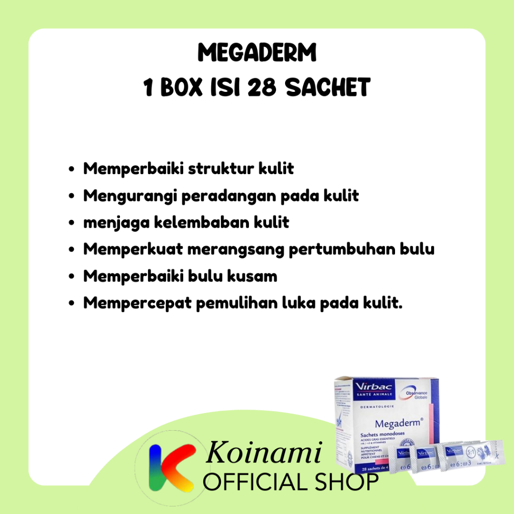 MEGADERM 4ml @ 1 box isi 28 sachet / obat vitamin penumbuh bulu hewan kucing anjing cat dog / virbac