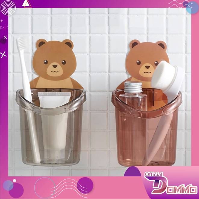 DOMMO - D6081 Tempat Sikat Gigi Bear H5262 / Gelas Tempel Motif Beruang / Gantungan Sikat Gigi / Toothpaste Holder