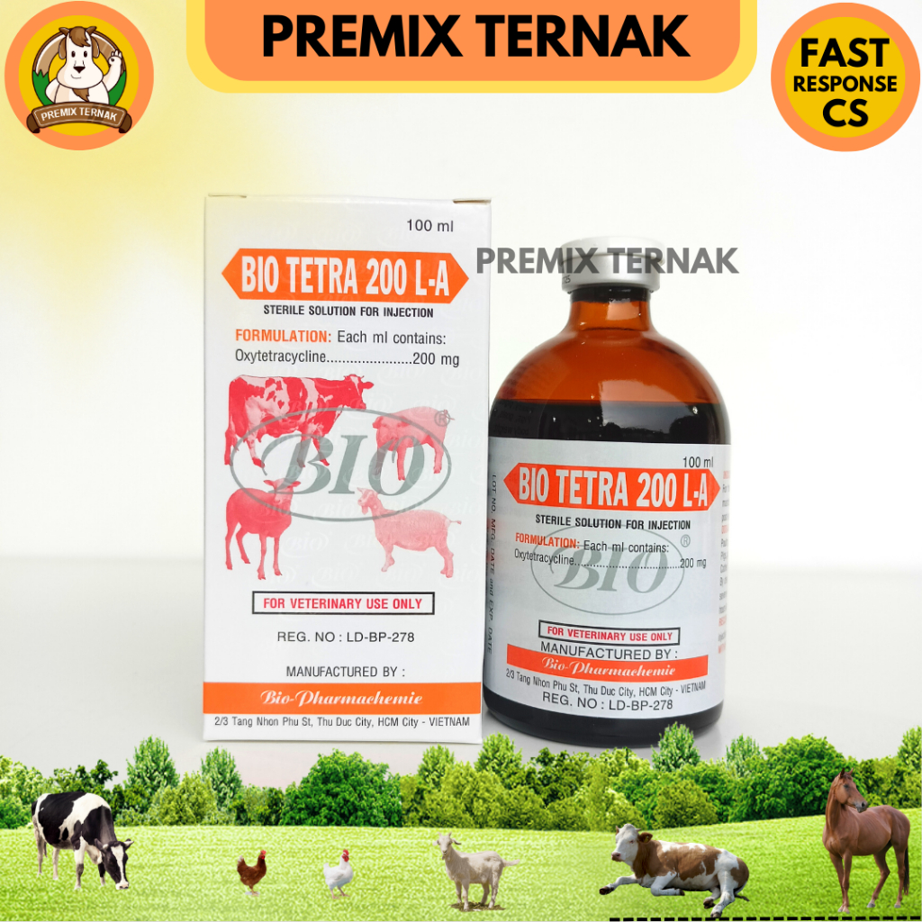 BIO TETRA 200 LA 100ml - OTC LA ampuh seperti limoxin LA Vet oxy La