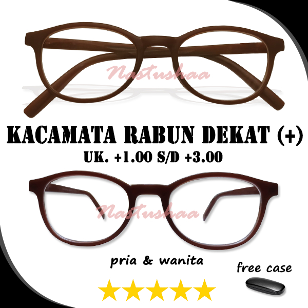 Kacamata Lensa Baca Plus (+) Model Bingkai Oval Motif Polos  Kacamata Rabun Dekat Uk. +1.00 s/d +3.00 Unisex FREECASE