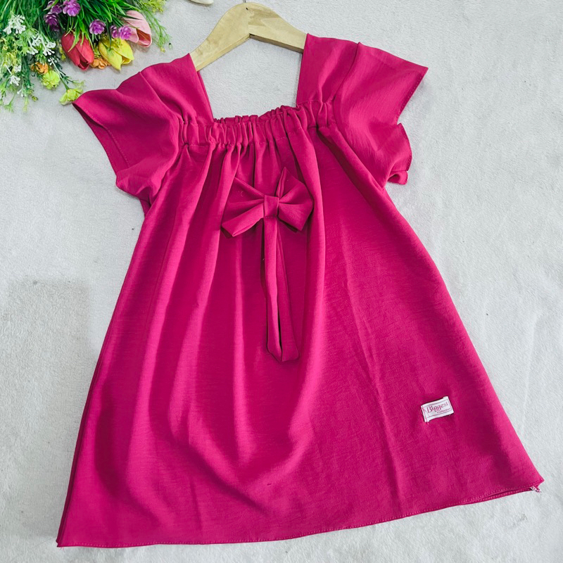 Dress Anak 2 3 4 Tahun Anak Cewek Perempuan Crinkle Lucu kekinian lengan pendek terbaru pita viral ( Dress Keruta )