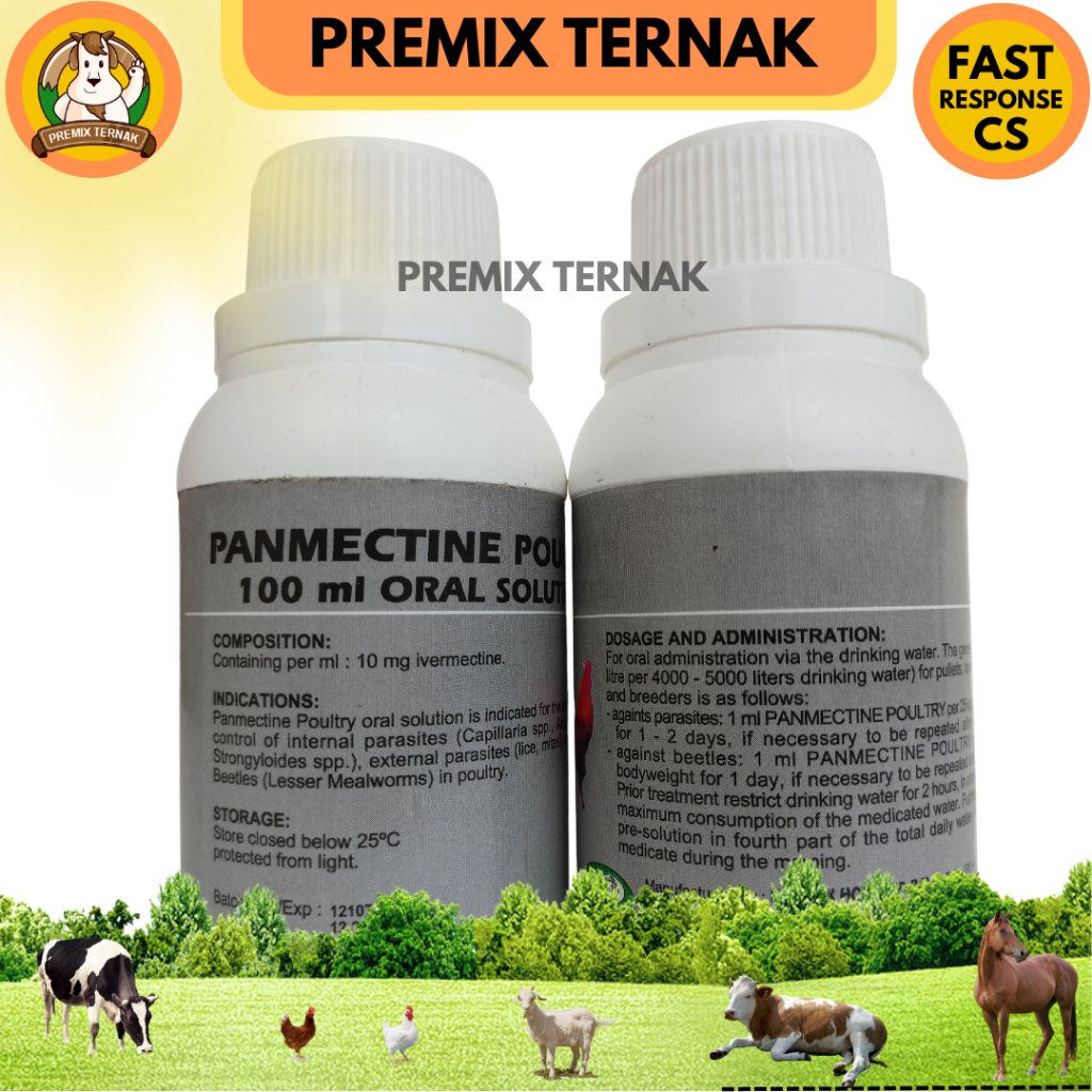 PANMECTIN POULTRY Oral 100ml - Antiparasit oral untuk ayam - Memberantas cacing kutu dll pada ayam - Premixternak