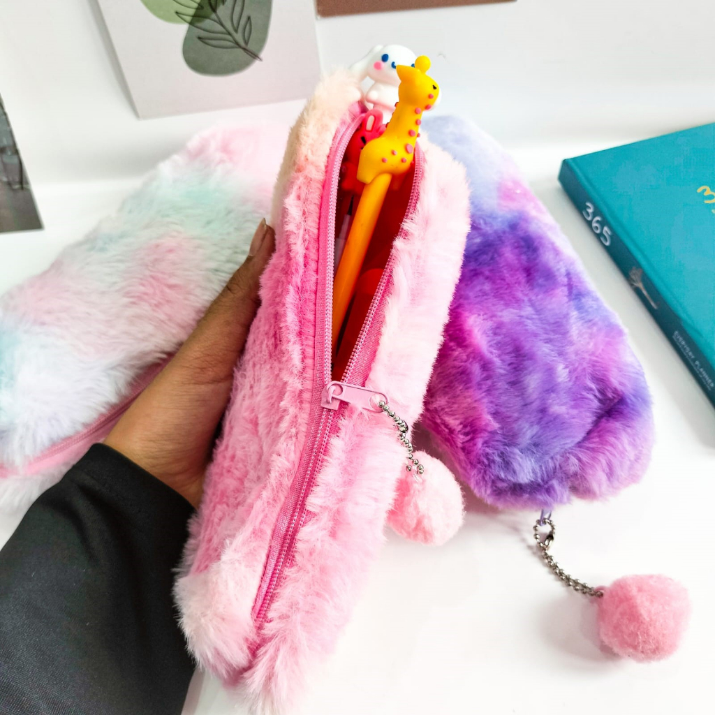 TEMPAT PENSIL KAIN BULU TEBAL POLOS DRADASI WARNA GALAXY POUCH ALAT TULIS UNIK