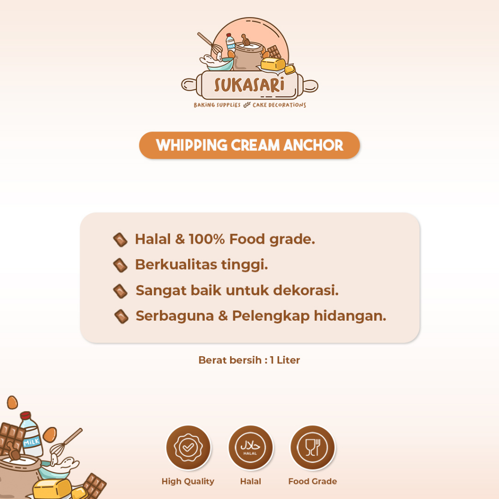 

[Whispers] Sukasari - Anchor Whipping Cream 1 liter/ Whip Cream Cair 1 lt/ Gosend Only