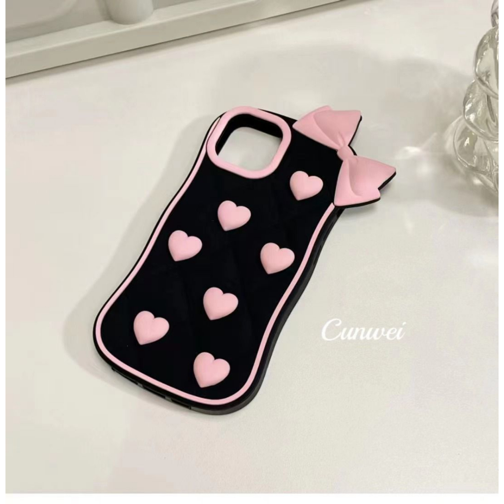 Soft Case 3D Black Love Pita untuk IP X XR XS 11 12 13 14