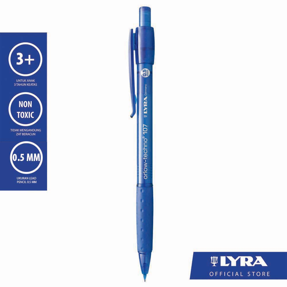 

Lyra Pensil Mekanik Orlow Techno Mechanical Pencil 0.5/0.7/0.9 mm - Nyaman Digenggam, Ada Penghapus