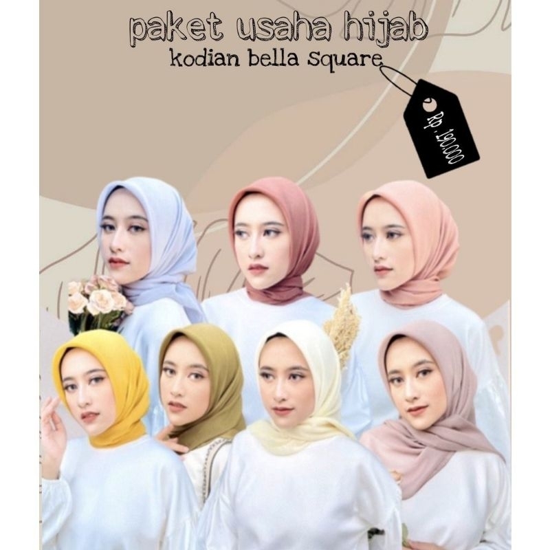 ￼Paket Kodian Hijab Bella Square / 20 Pcs Hijab Segi Empat Instan
