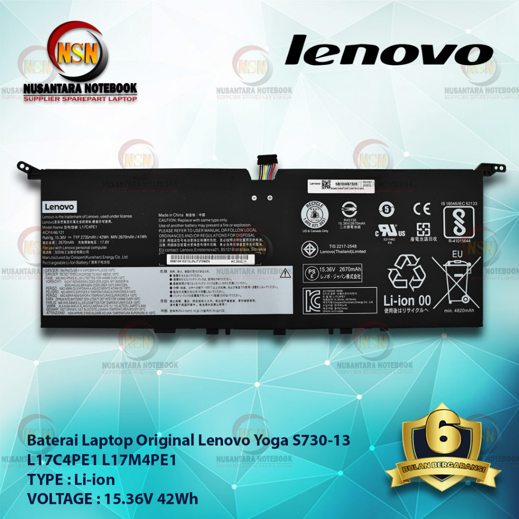 Baterai Original Laptop Lenovo Yoga S730-13 L17C4PE1 15.36V 42Wh