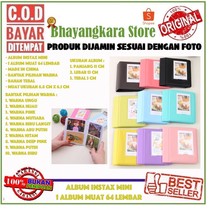IMPOR ALBUM FOTO INSTAX MINI ISI 64 LEMBAR FOTO MODEL WARNA WARNI