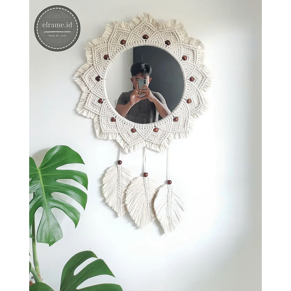 MIRROR MACRAME plus cermin/PEMBUNGKUS CERMIN/HIASAN DINDING/HIASAN ANTIK/CERMIN GANTUNG TERMASUK CER
