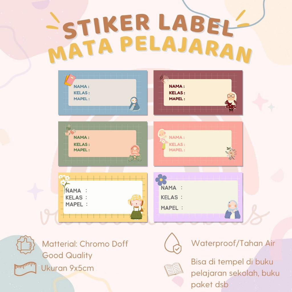 

30 PCS STIKER MATA PELAJARAN STIKER LABEL NAMA SEKOLAH CUTE HIJAB