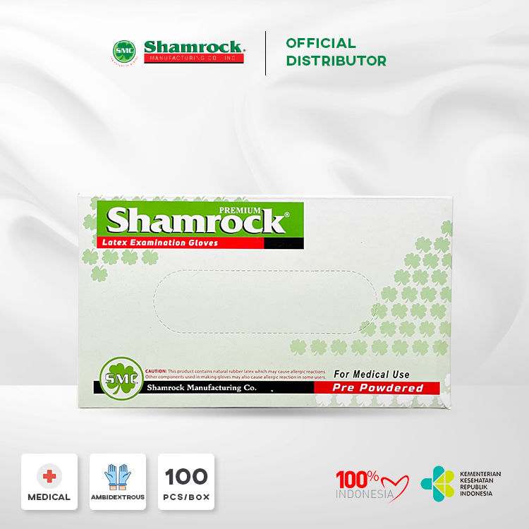 Shamrock Sarung Tangan Medis Latex Ada Powder Isi 100 Pcs Sarung Tangan Karet Tebal