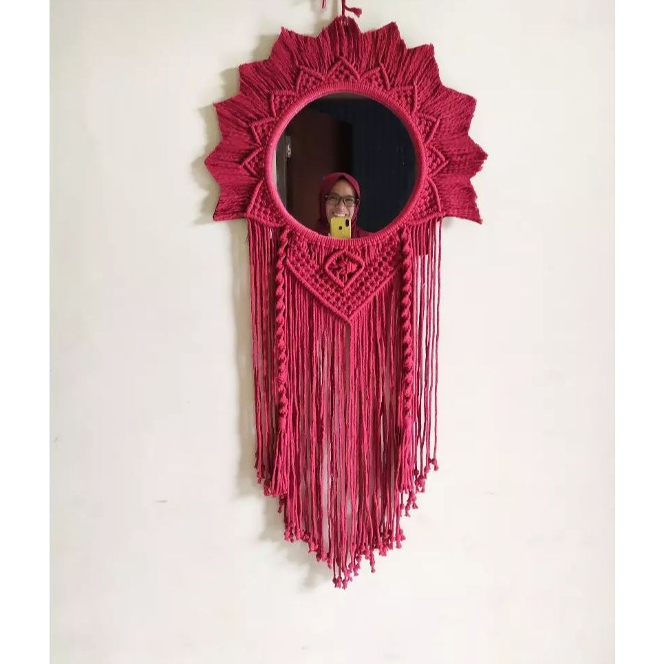 MACRAME CERMIN GANTUNGMacrame Bulat, Macrame Mandala, Cermin Macrame, Round Macrame plus