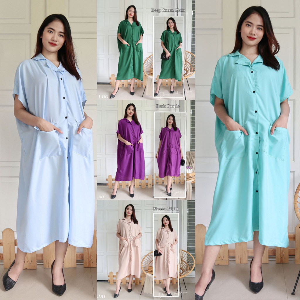 IZANY Piyama Daster LONG DRESS SAKU size Jumbo / XXL Plain Polos